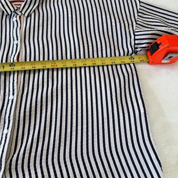 Zara Striped Button-Down Shirt in Navy, White & Red Trim - Picture 4 of 4